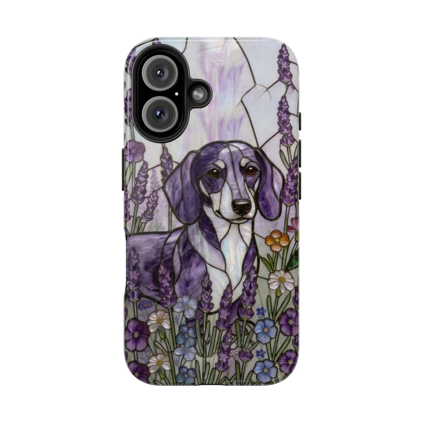 Dachshund Stained Glass Style Tough Case — Lavender Floral Theme