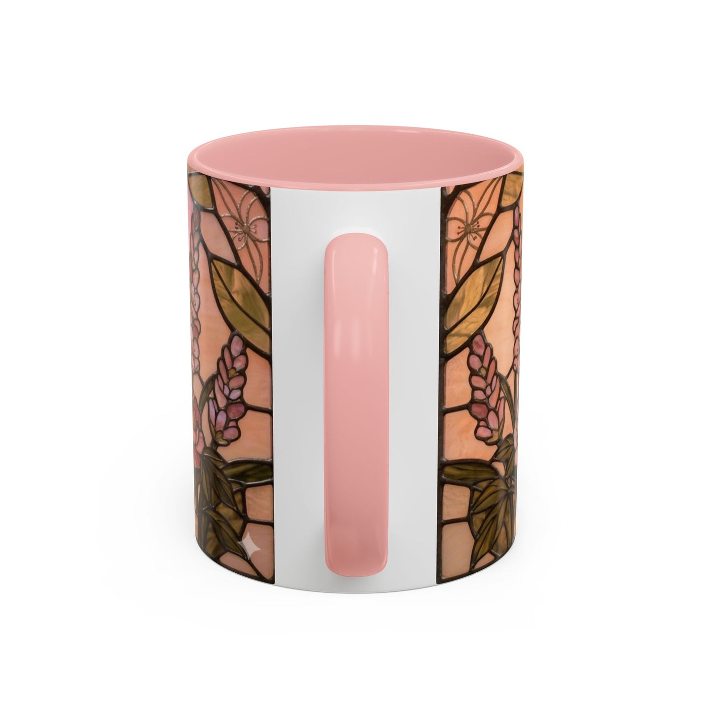 Cylindrical container with floral design and pink accents on a white background