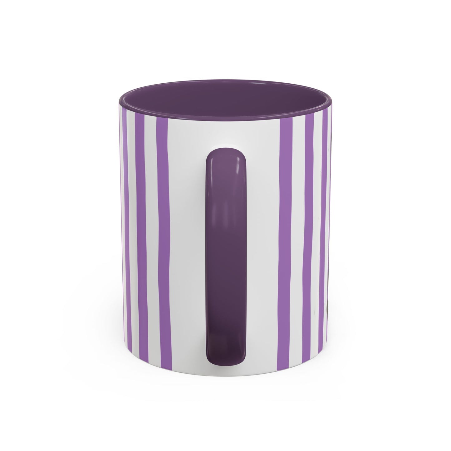 Round stool with purple and white striped pattern on a white background