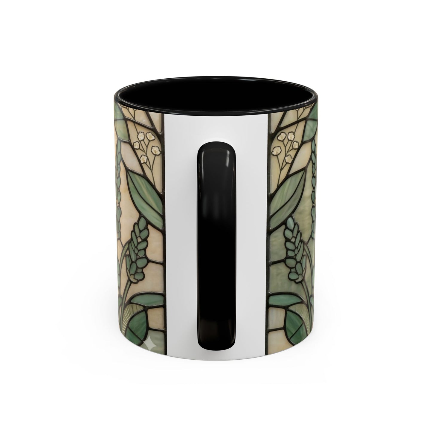 Mug with floral design and black interior on a white background