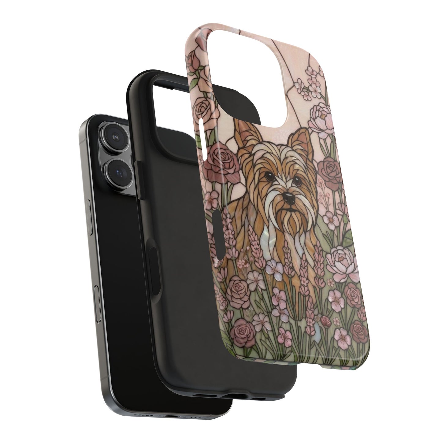 Yorkie Stained Glass Style Tough Case — Rose Garden Theme