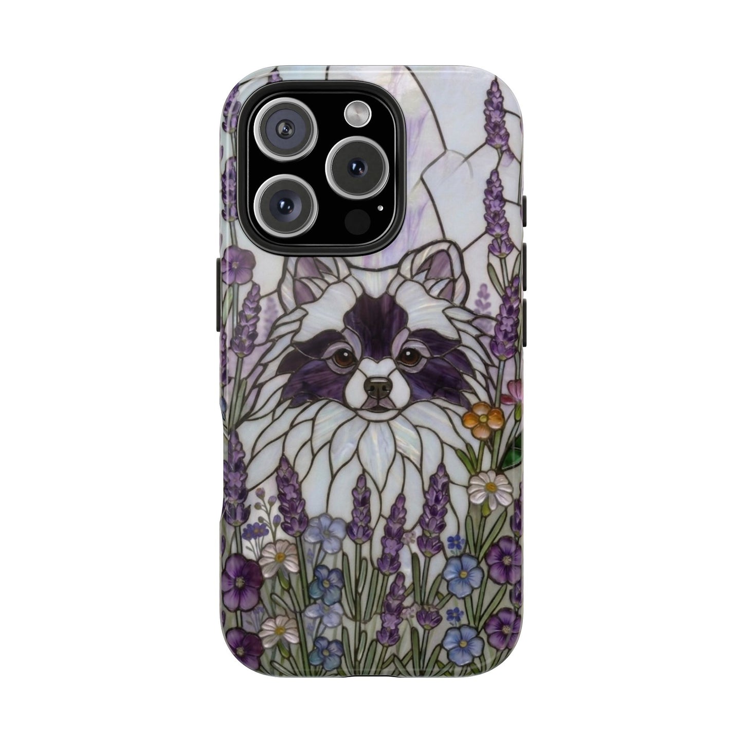 Pomeranian Stained Glass Style Tough Case — Lavender Floral Theme