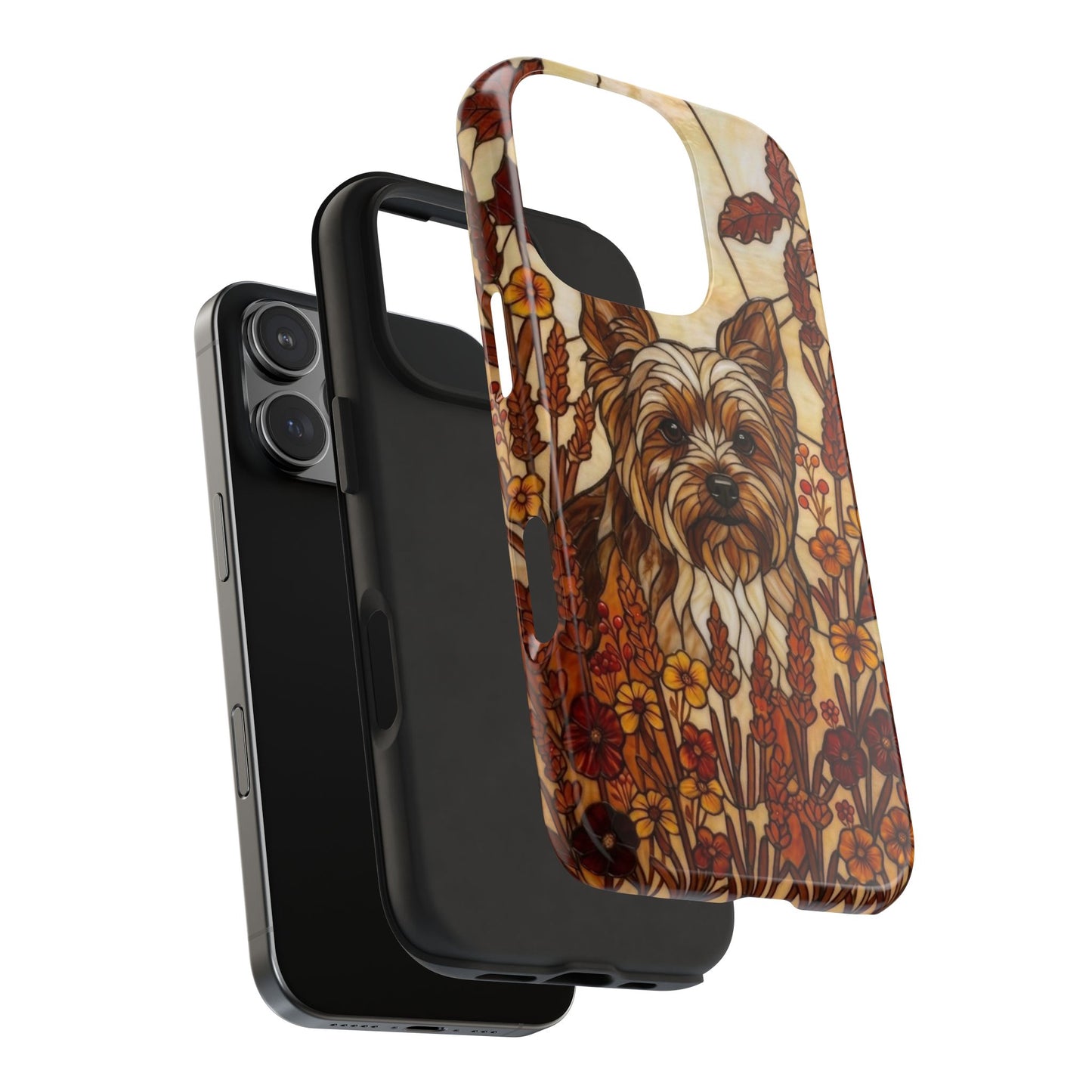 Yorkie Stained Glass Style Tough Case — Autumn Warmth Theme