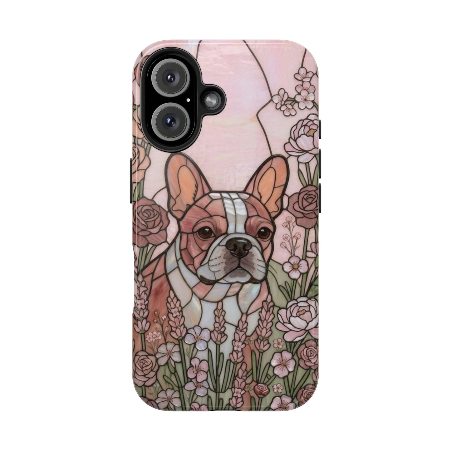 Frenchie Stained Glass Style Tough Case — Rose Garden Theme