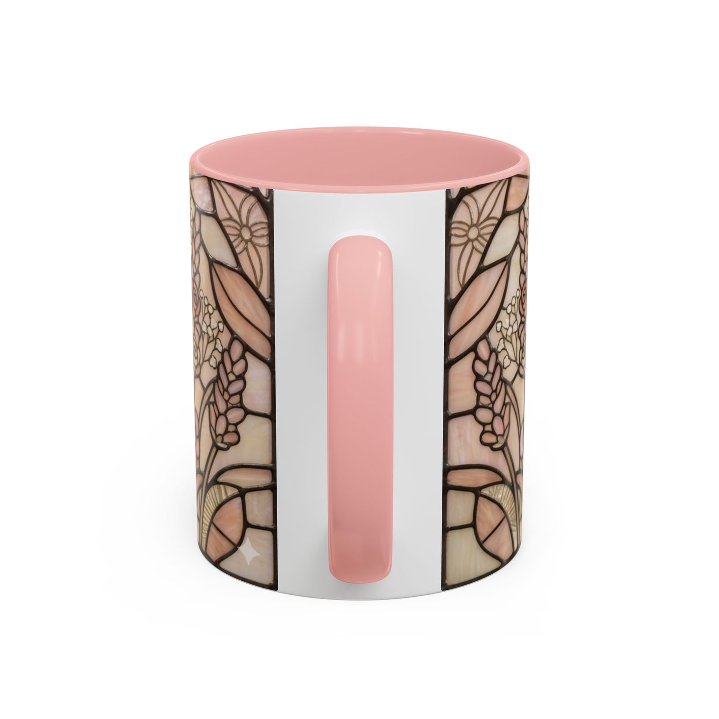 Cylindrical container with floral patterns and pink accents on a white background