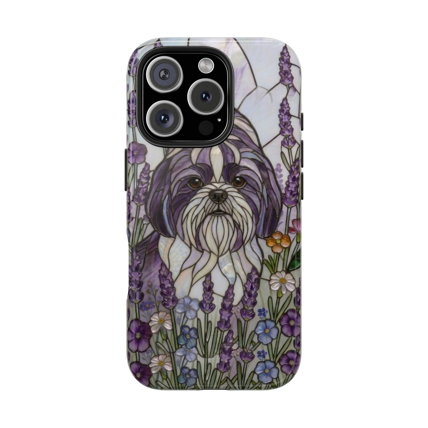 Shih Tzu Stained Glass Style Tough Case — Lavender Floral Theme