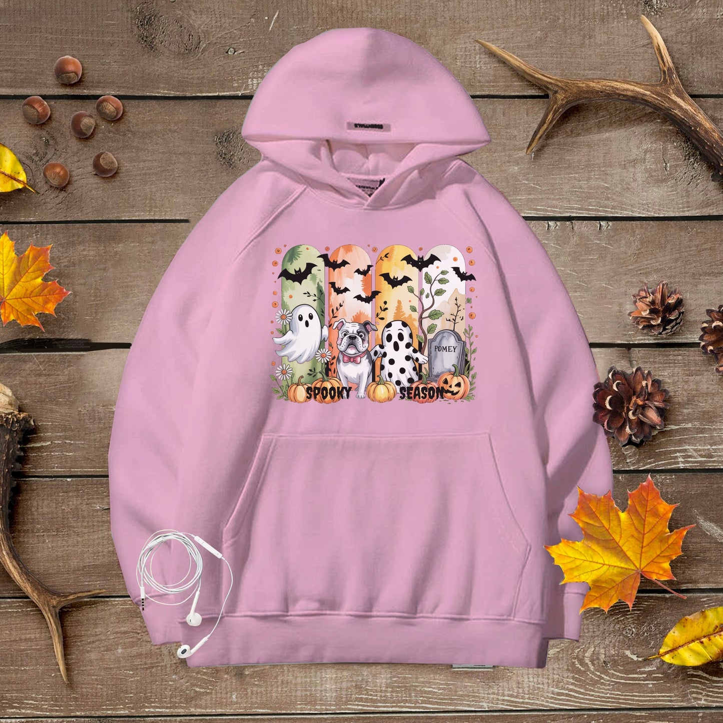 Spooky Season Small Dog Premium Unisex Hoodie – Halloween Ghost & Frenchie Sweatshirt