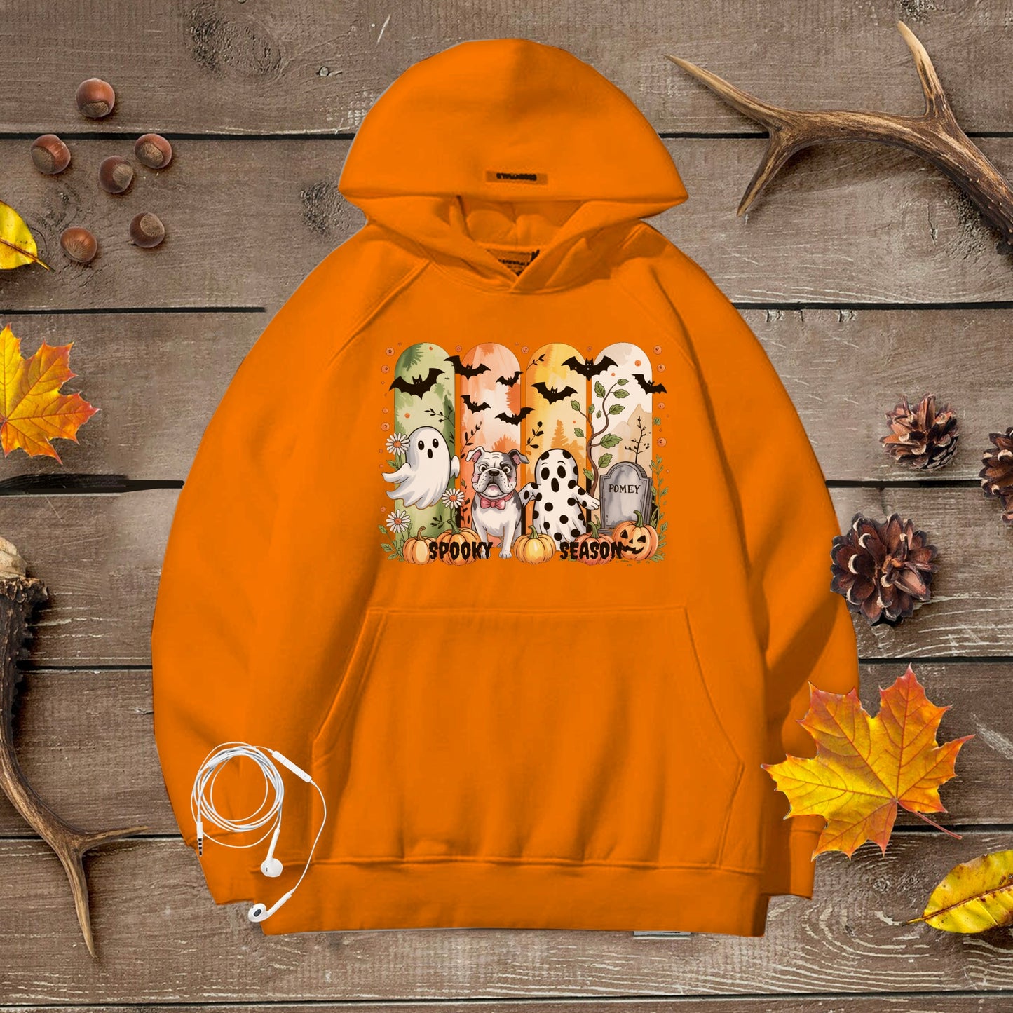 Spooky Season Small Dog Premium Unisex Hoodie – Halloween Ghost & Frenchie Sweatshirt