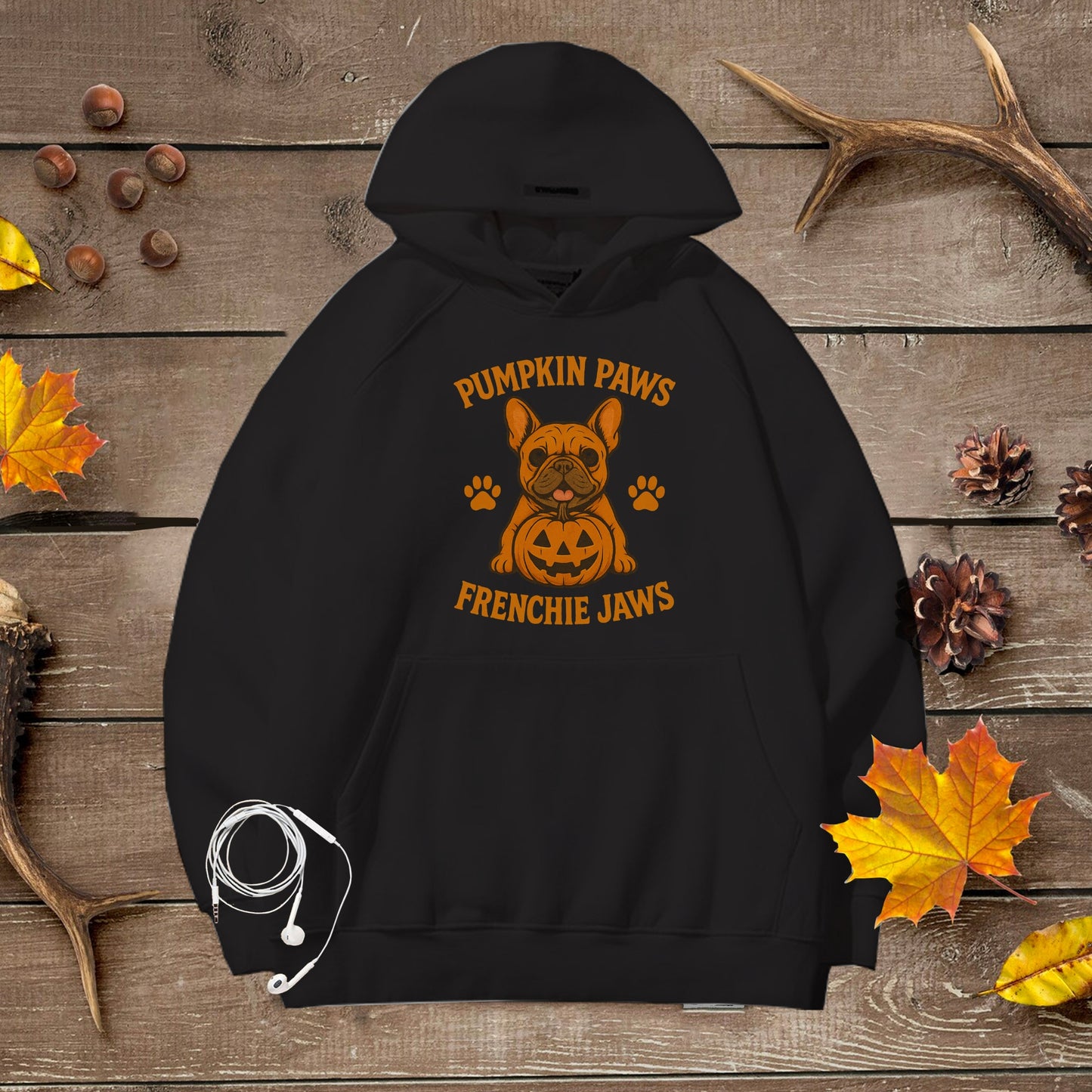 Cozy Halloween Unisex Premium Hoodie Pumpkin Paws Frenchie Jaws