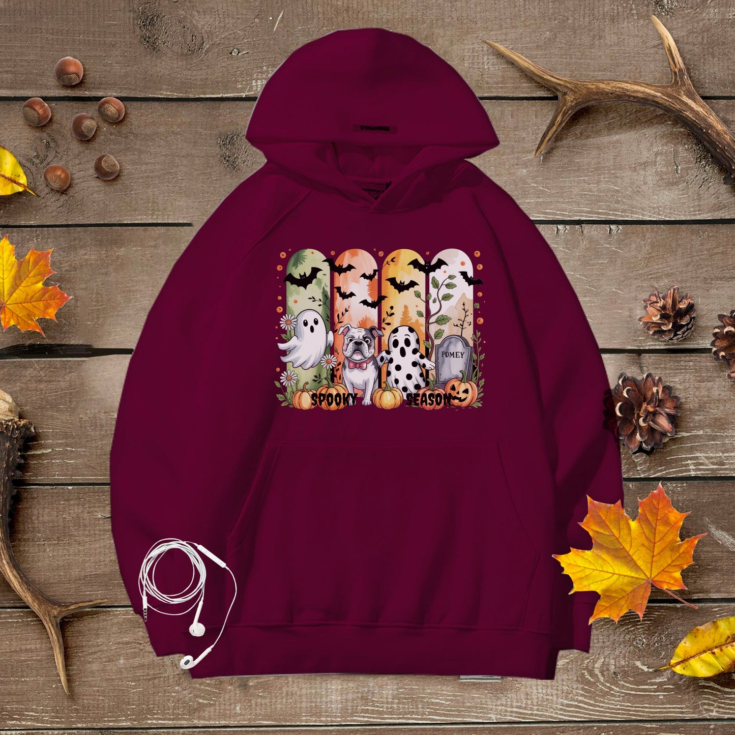 Spooky Season Small Dog Premium Unisex Hoodie – Halloween Ghost & Frenchie Sweatshirt