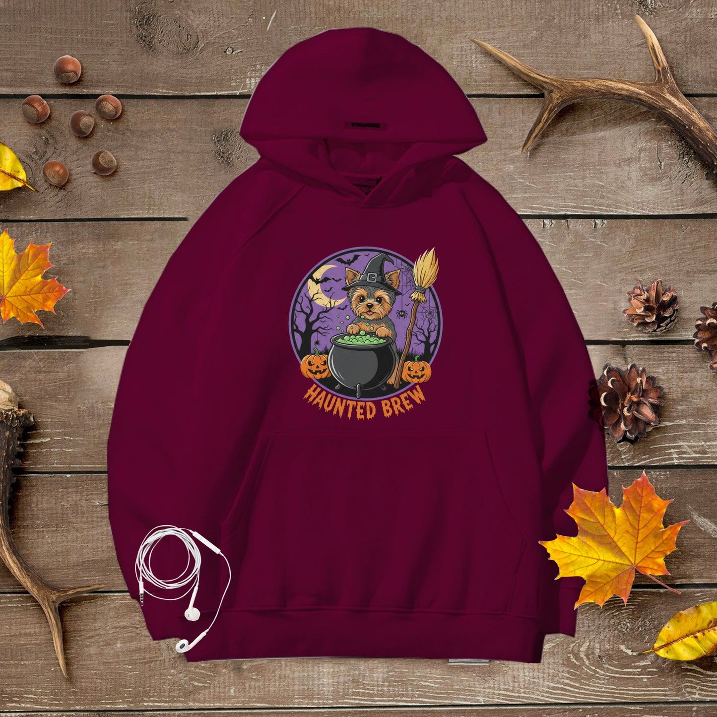 Cute Yorkiew Halloween Unisex Premium Hoodie Witch Cauldron