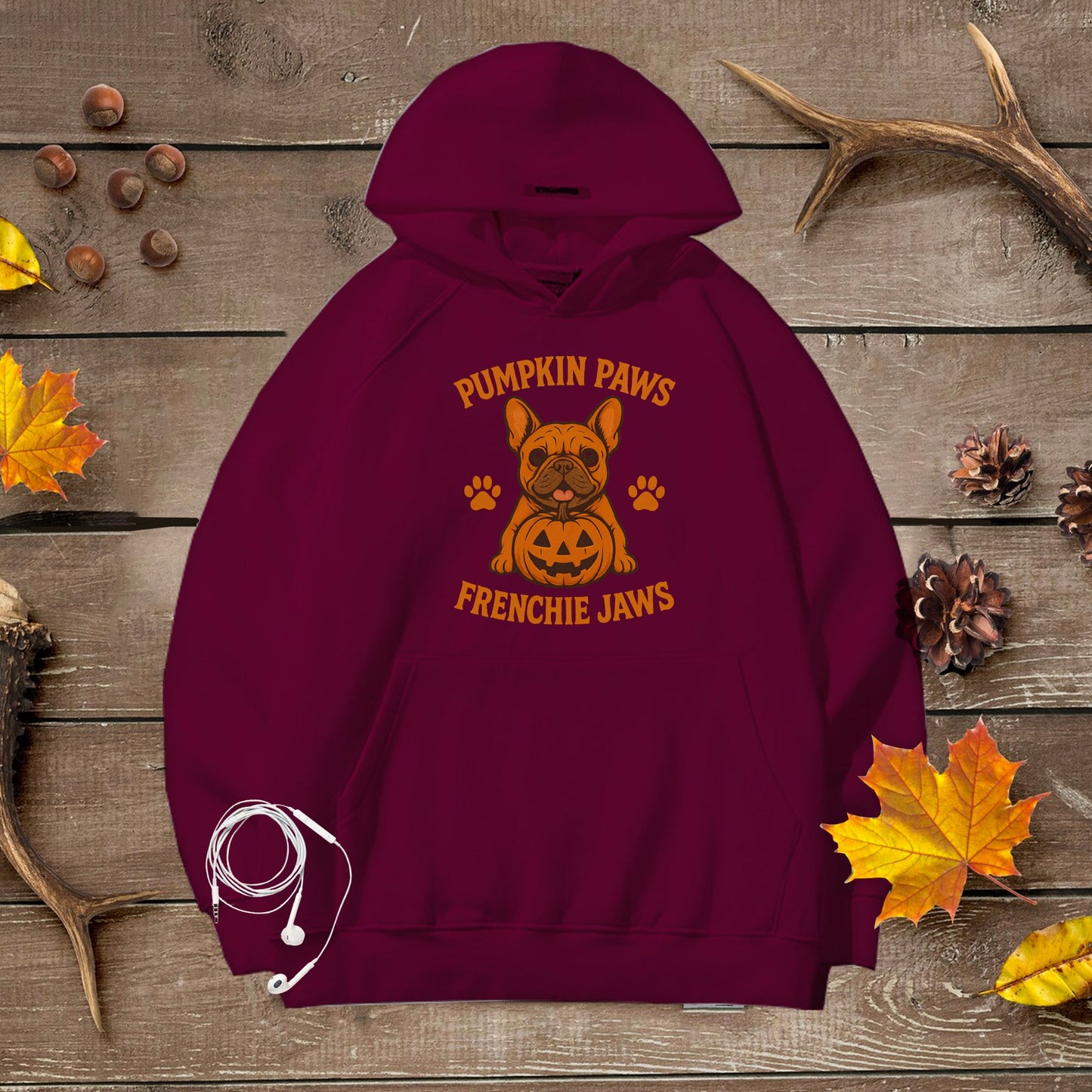 Cozy Halloween Unisex Premium Hoodie Pumpkin Paws Frenchie Jaws