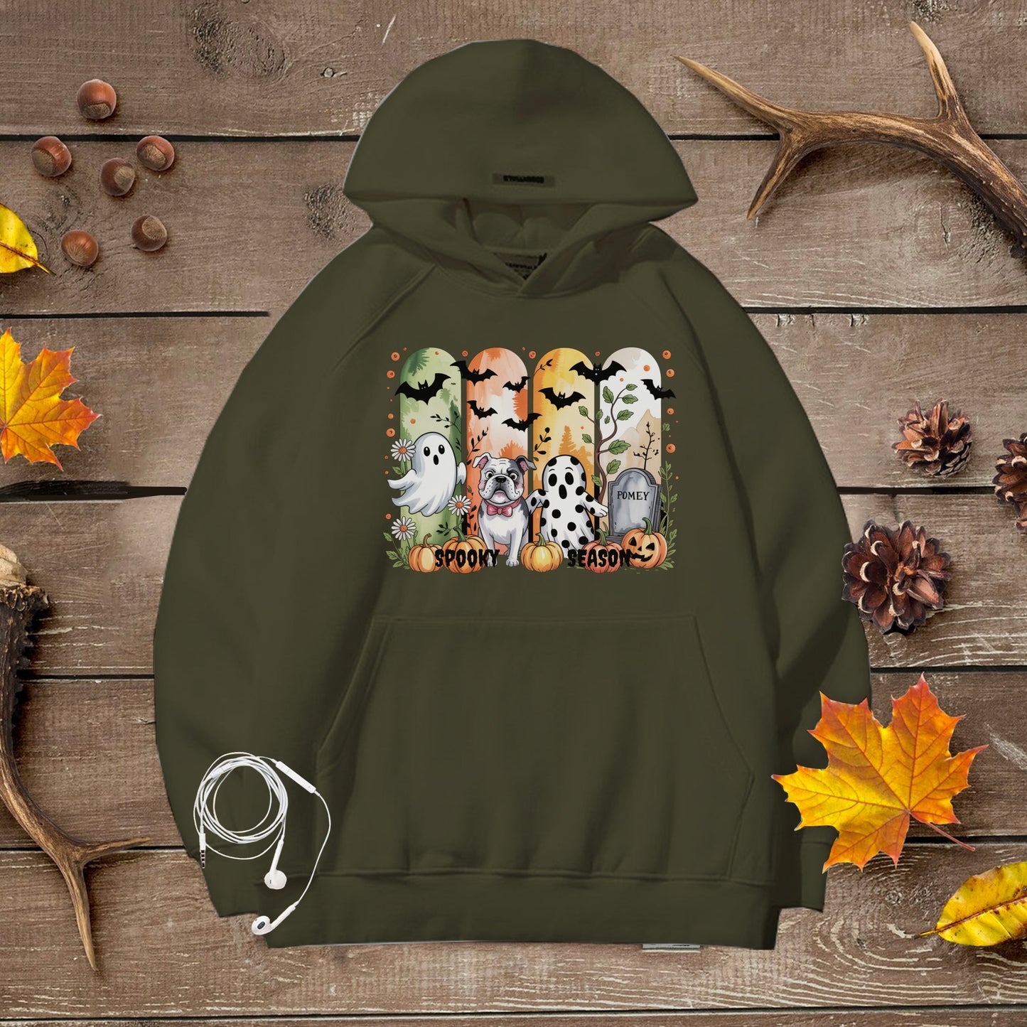 Spooky Season Small Dog Premium Unisex Hoodie – Halloween Ghost & Frenchie Sweatshirt