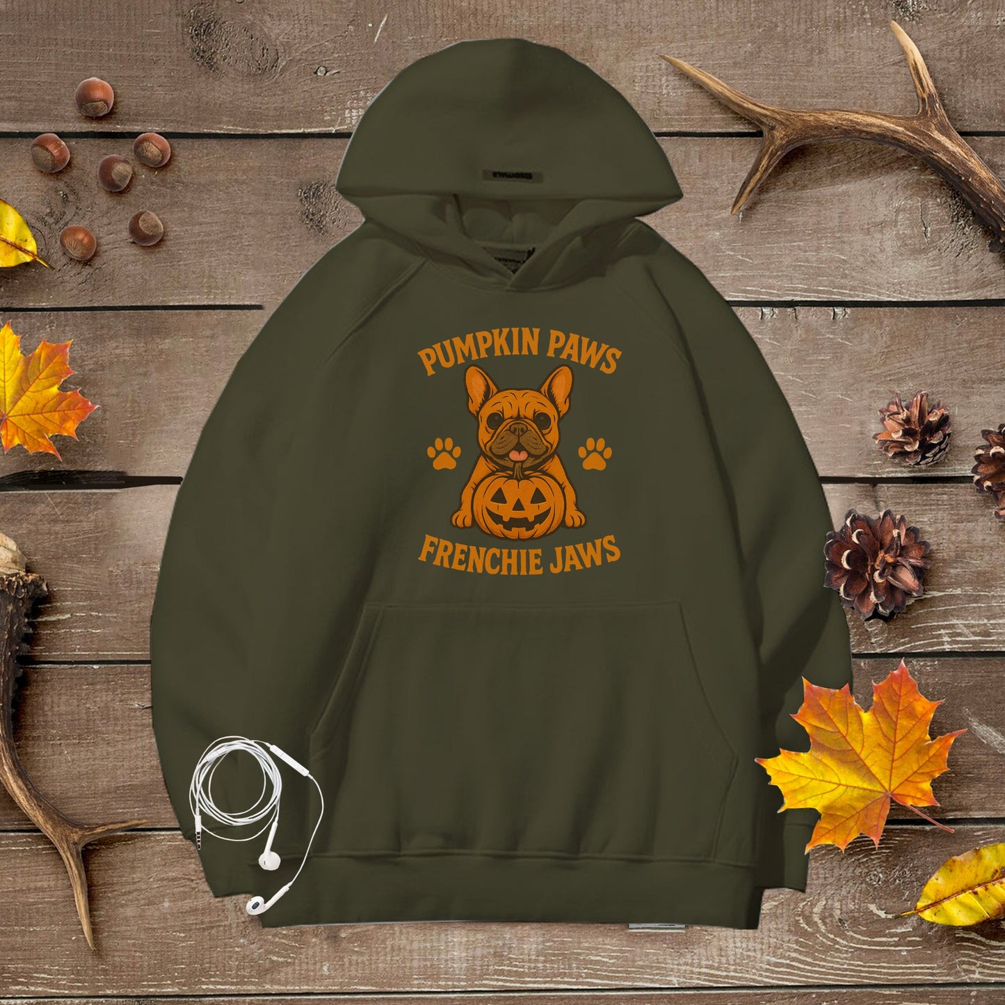 Cozy Halloween Unisex Premium Hoodie Pumpkin Paws Frenchie Jaws