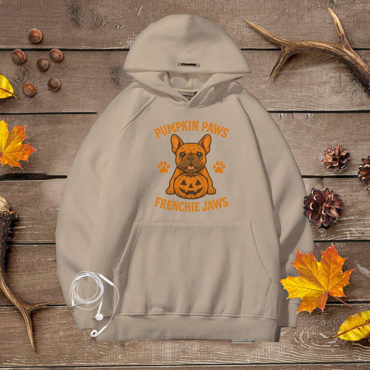 Cozy Halloween Unisex Premium Hoodie Pumpkin Paws Frenchie Jaws