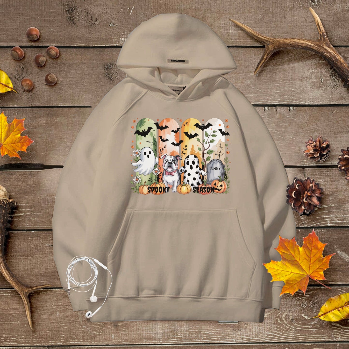 Spooky Season Small Dog Premium Unisex Hoodie – Halloween Ghost & Frenchie Sweatshirt