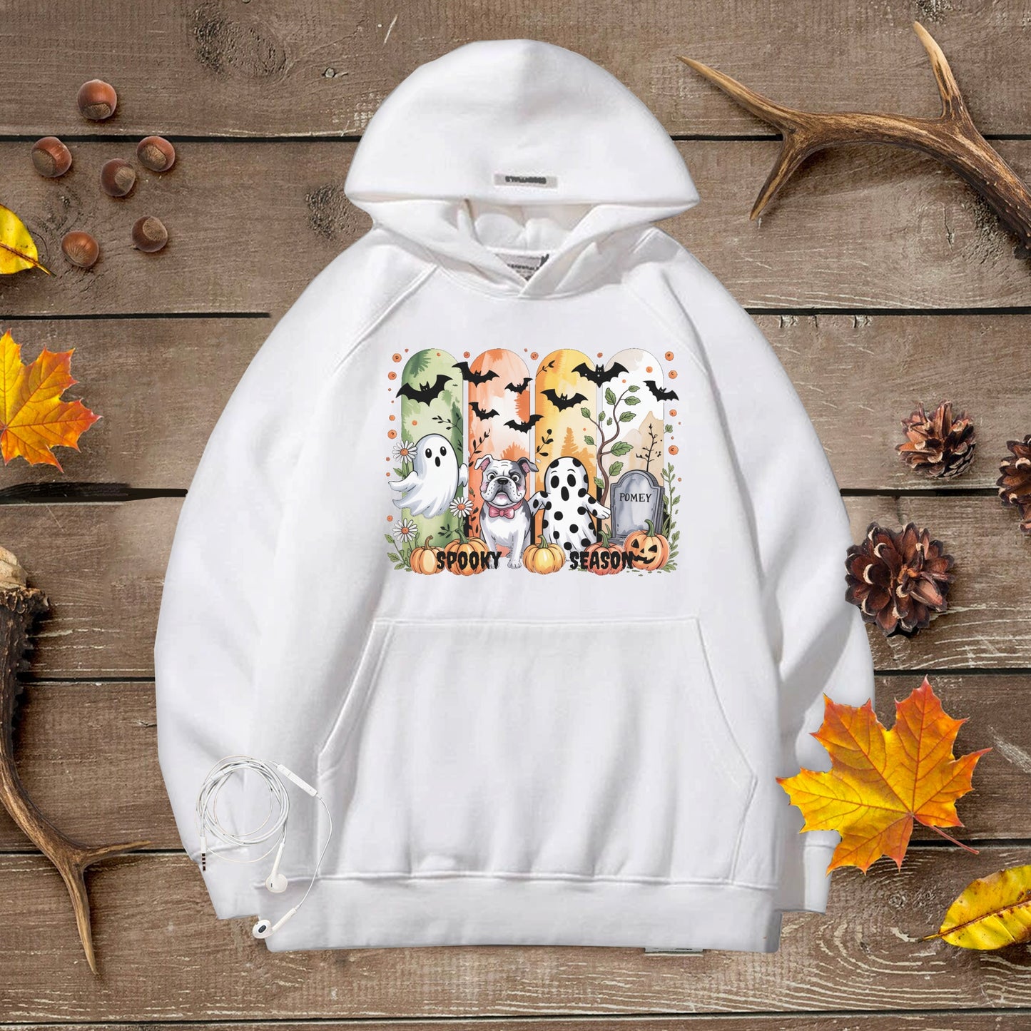 Spooky Season Small Dog Premium Unisex Hoodie – Halloween Ghost & Frenchie Sweatshirt