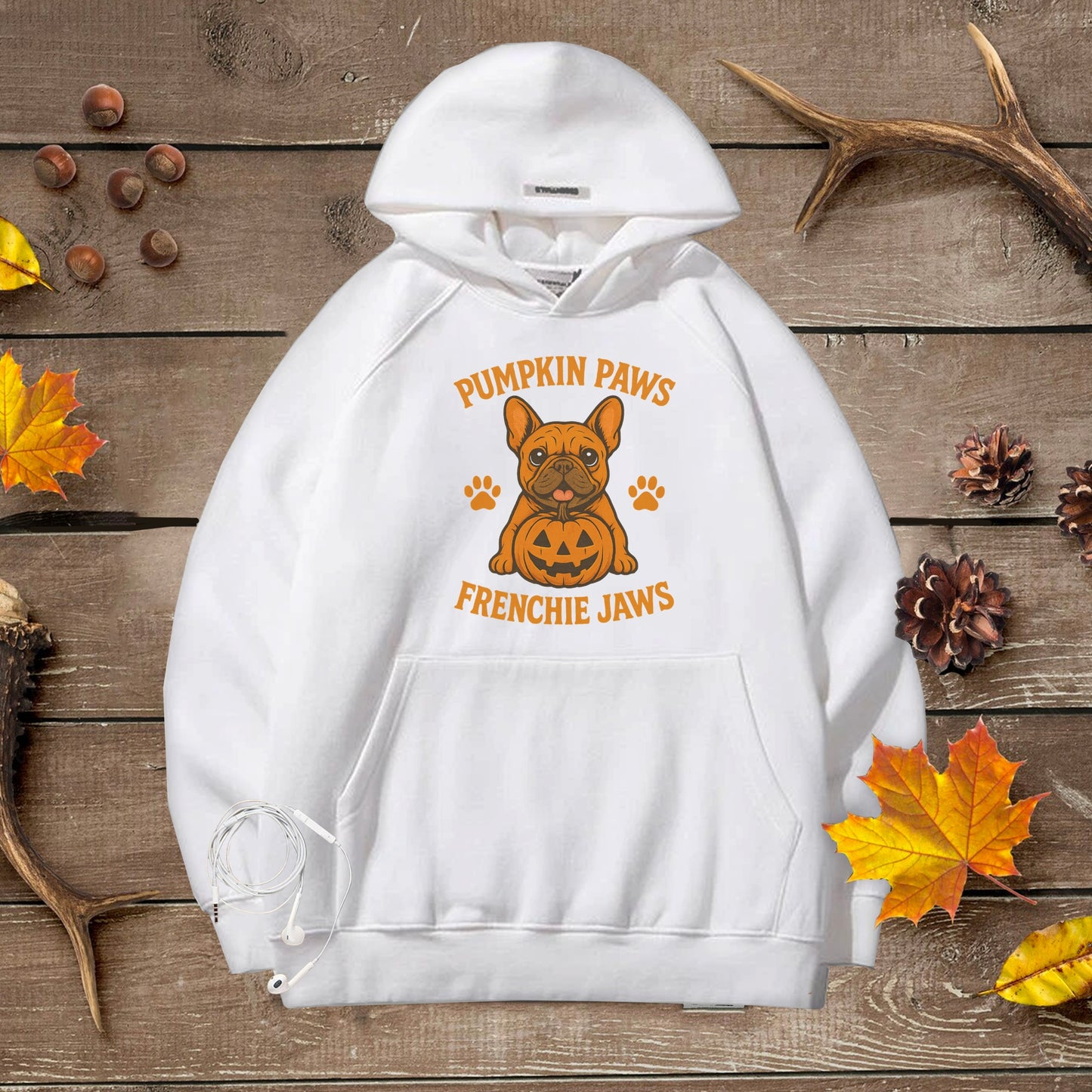 Cozy Halloween Unisex Premium Hoodie Pumpkin Paws Frenchie Jaws