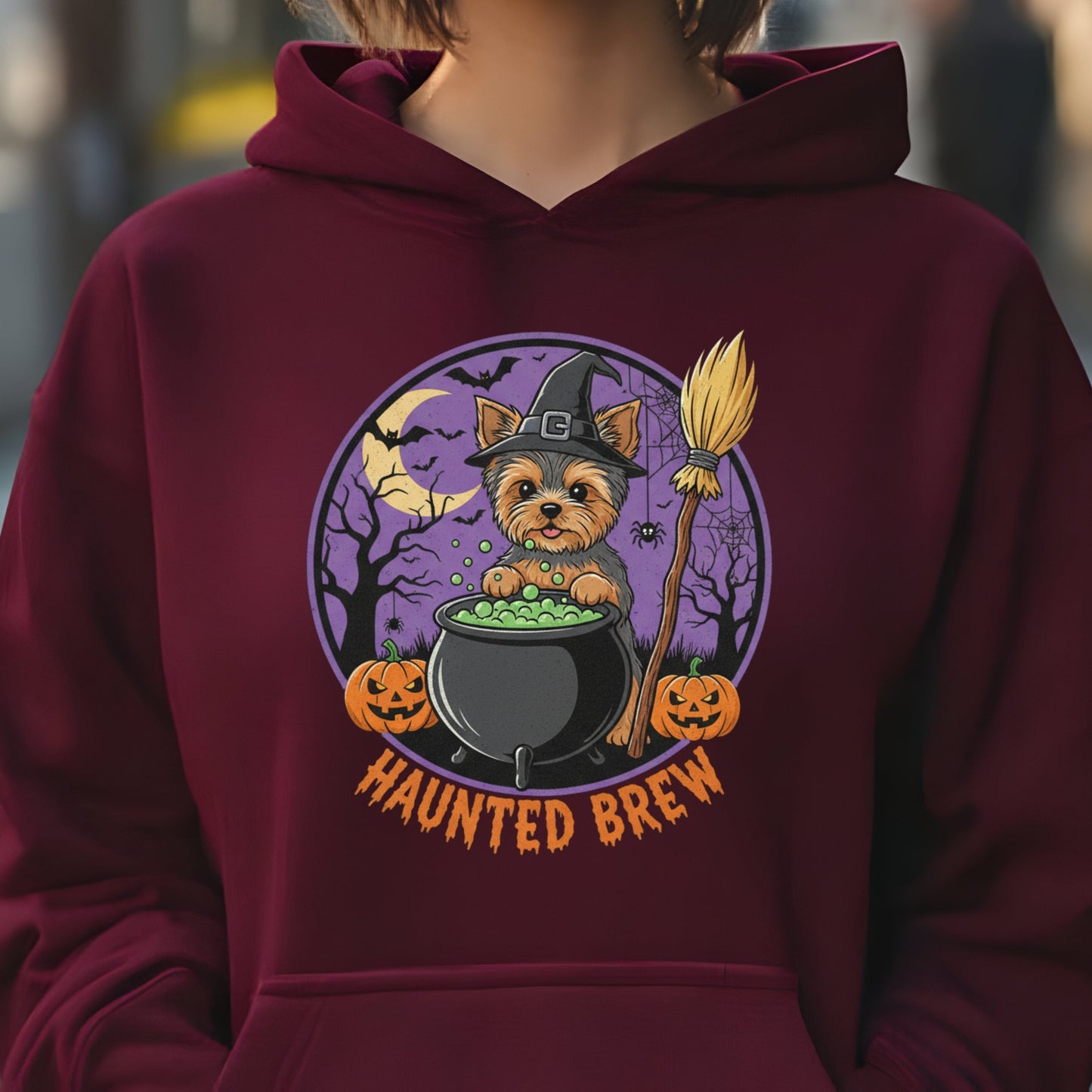 Cute Yorkiew Halloween Unisex Premium Hoodie Witch Cauldron