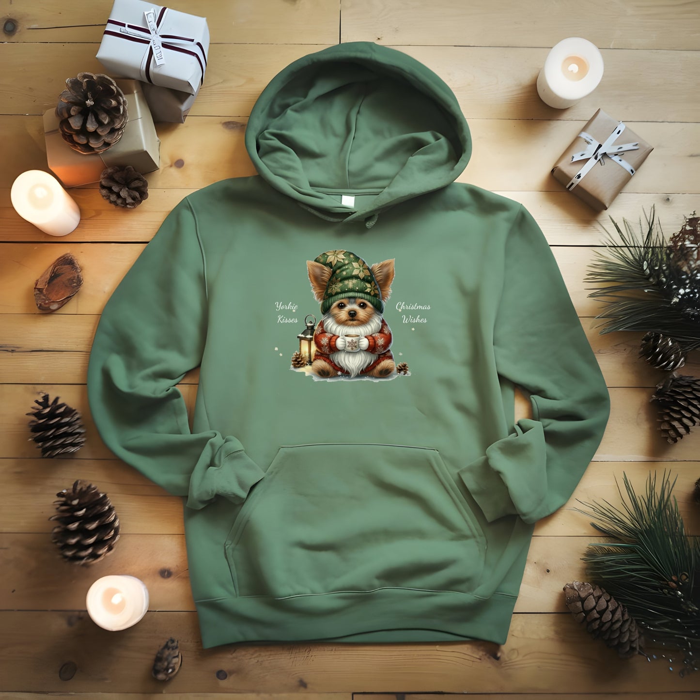 Magical Yorkie Christmas Gnome Unisex Premium Hoodie – Cozy Joy for Dog Lovers