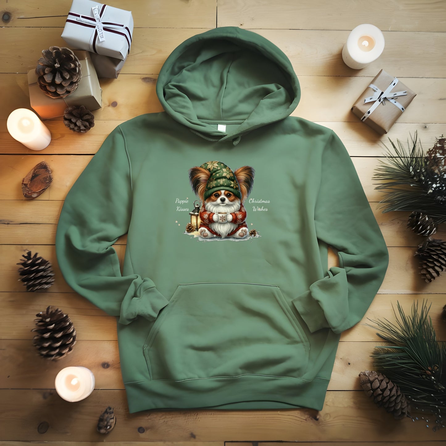 Magical Papillon Christmas Gnome Unisex Premium Hoodie – Cozy Joy for Dog Lovers