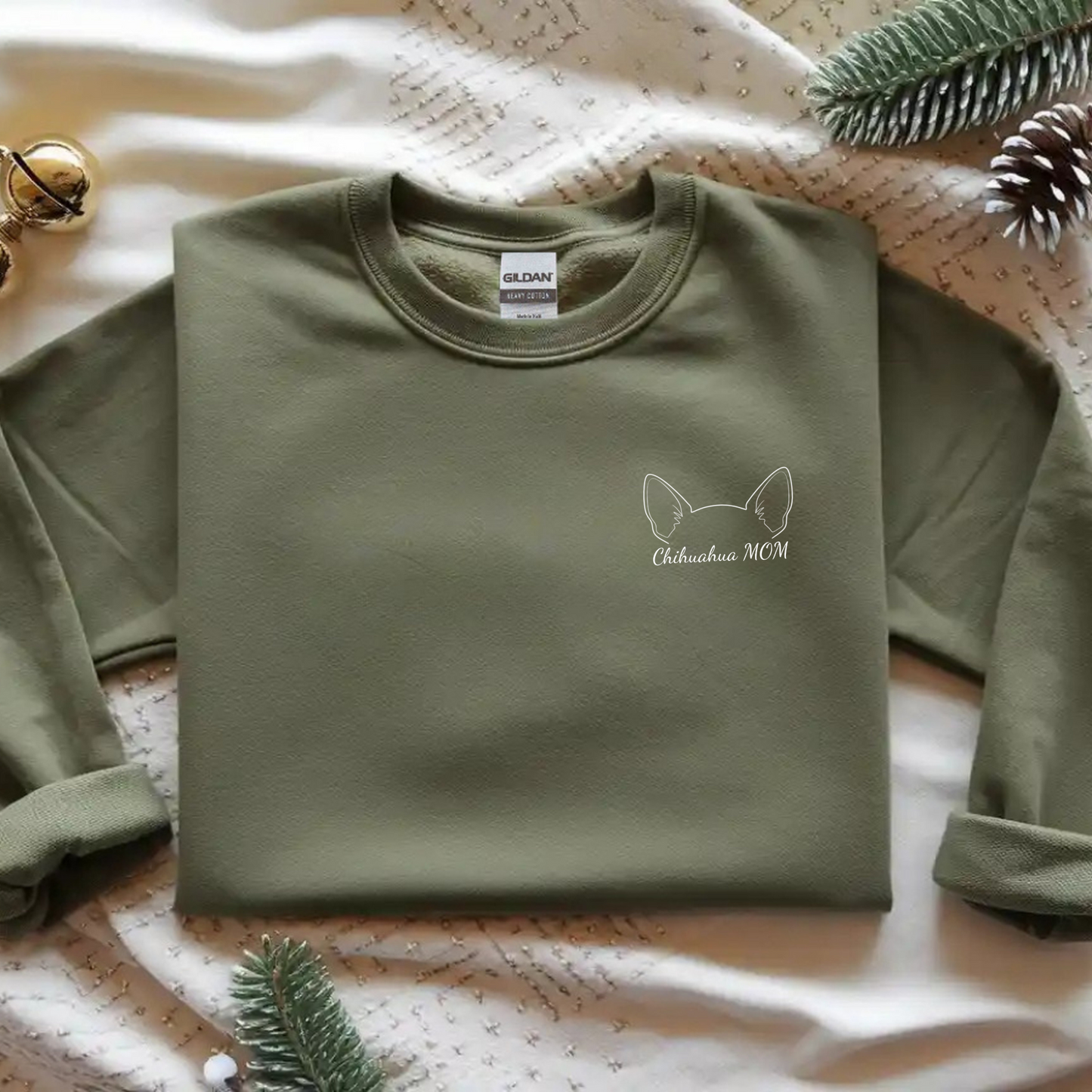 "Chihuahua MOM" Premium Sweatshirt – Minimal Outline Gift for Dog Lovers