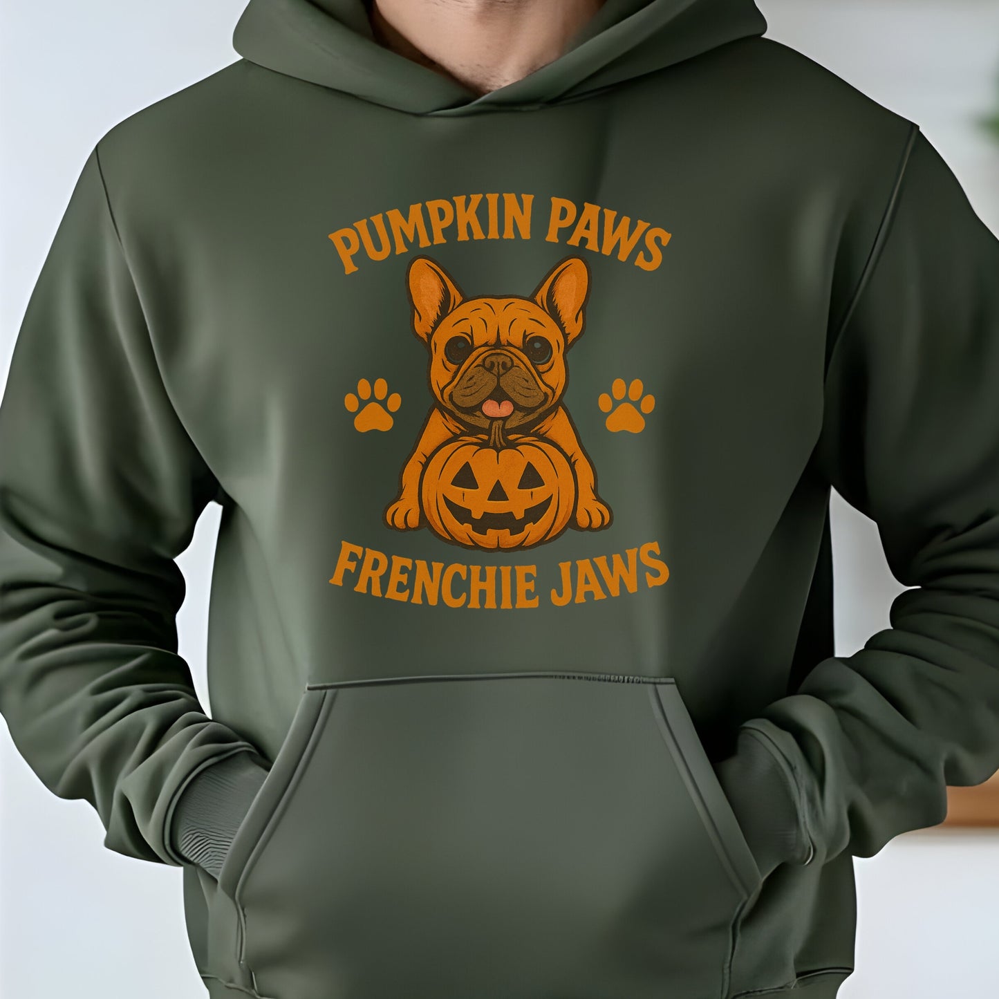 Cozy Halloween Unisex Premium Hoodie Pumpkin Paws Frenchie Jaws