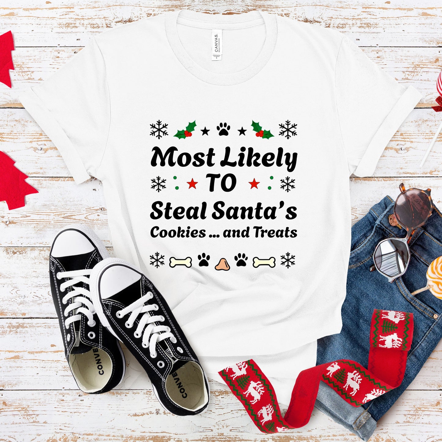 Most Likely To Steal Santa's Treats - Funny Christmas Dog Lover Premium Unisex Tee