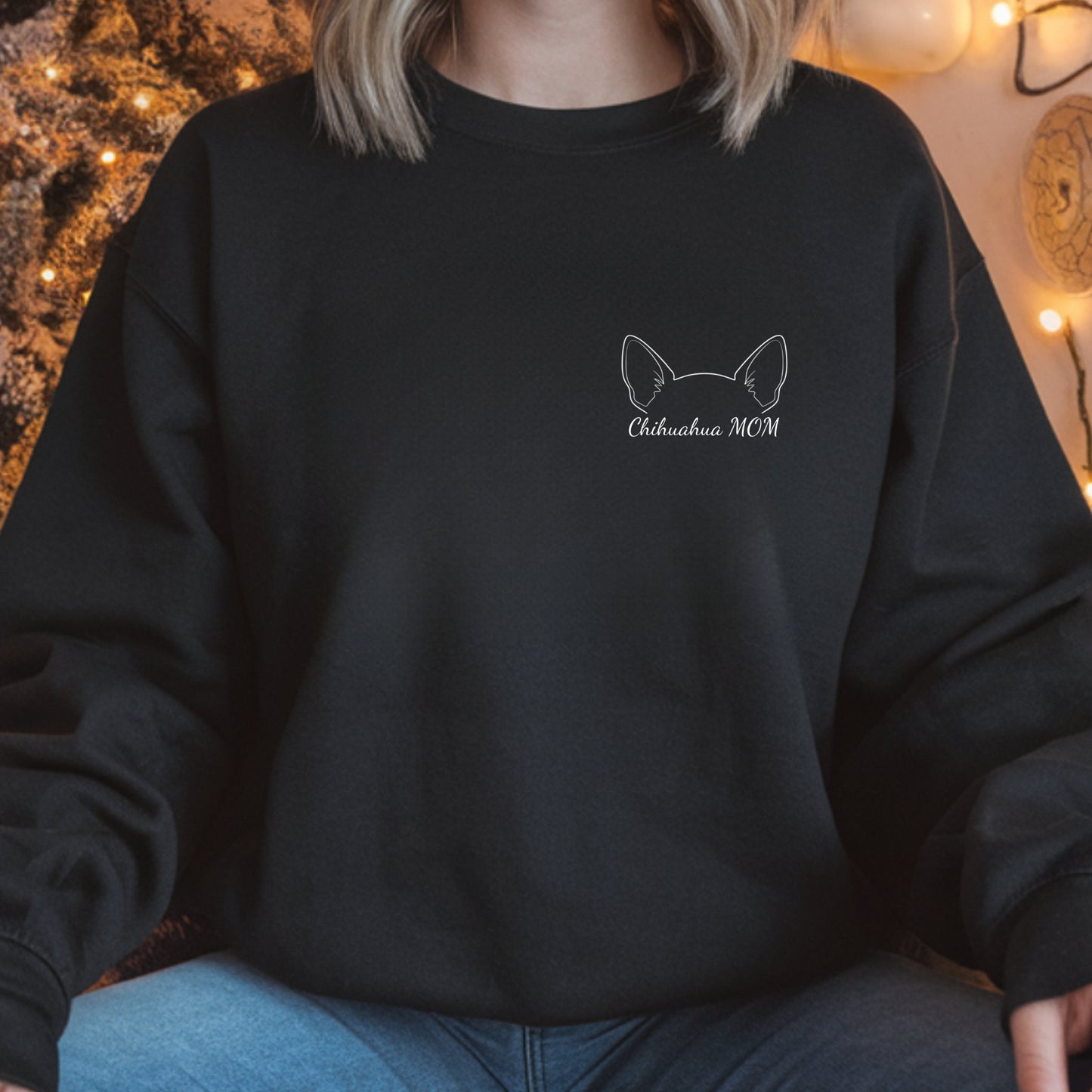 "Chihuahua MOM" Premium Sweatshirt – Minimal Outline Gift for Dog Lovers