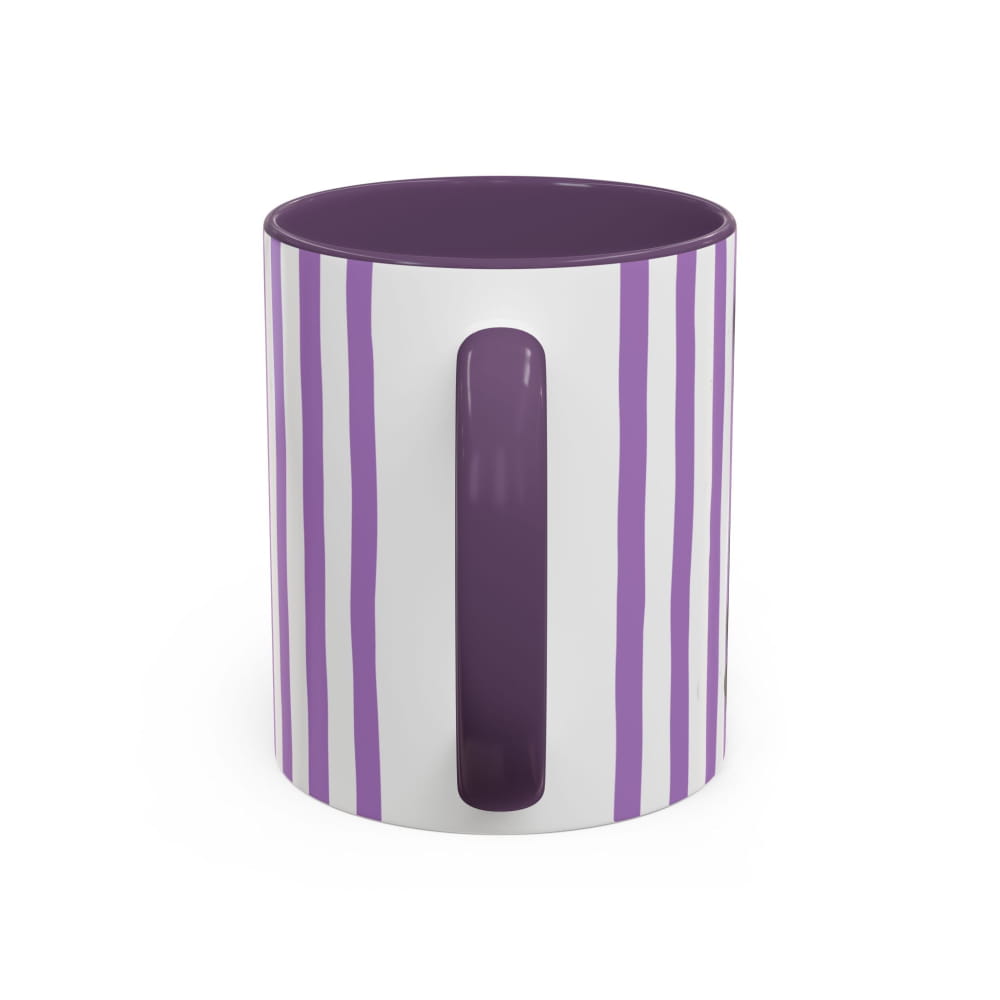 Round stool with purple and white striped pattern on a white background