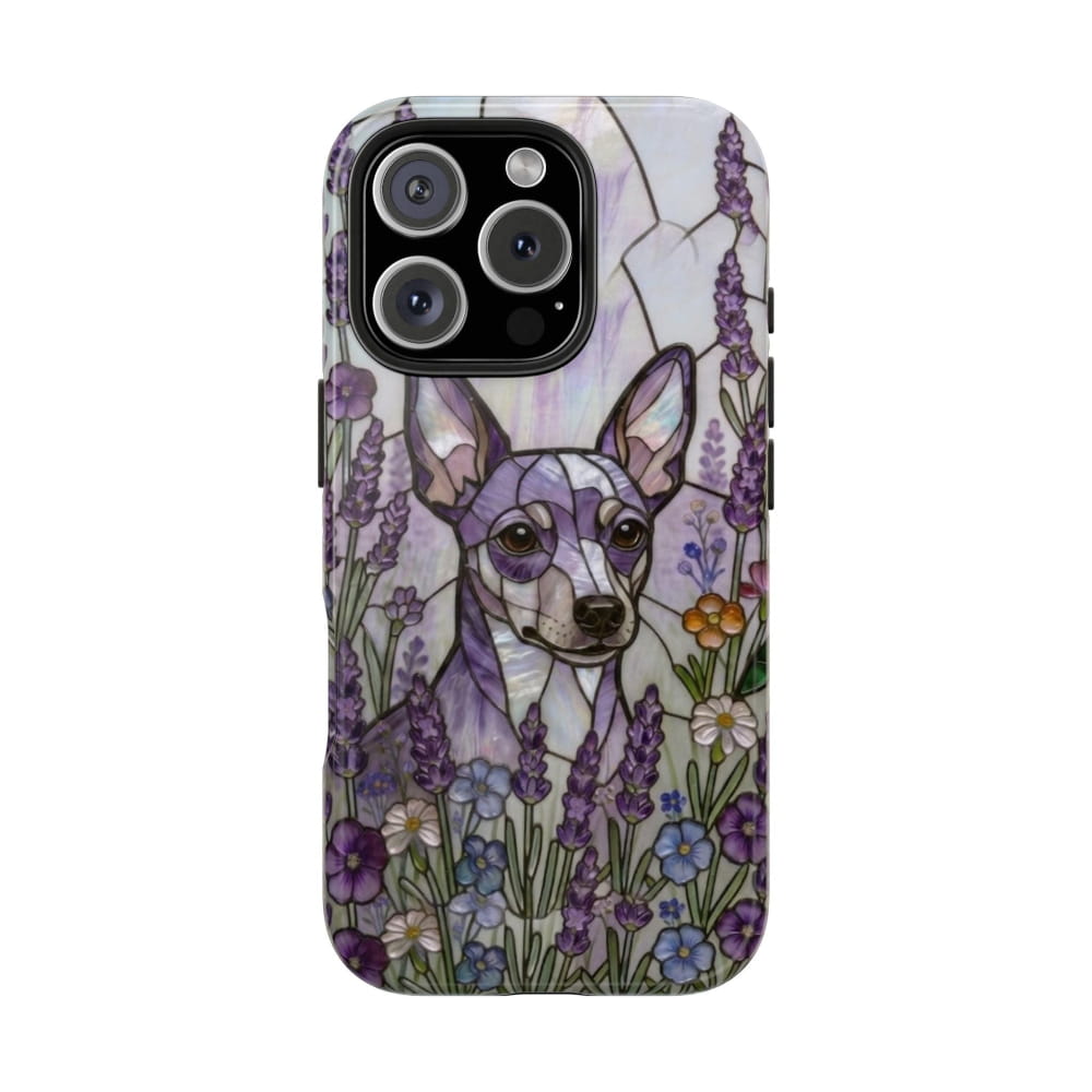Mini Pinscher Stained Glass Style Tough Case, Lavender Floral Theme - Phone Case