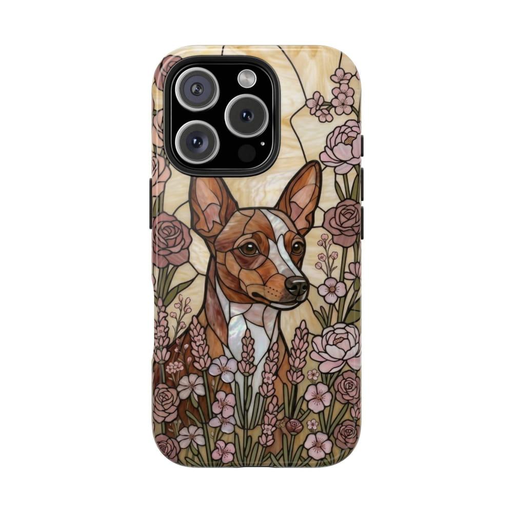 Mini Pinscher Stained Glass Style Tough Case, Rose Garden Theme - Phone Case