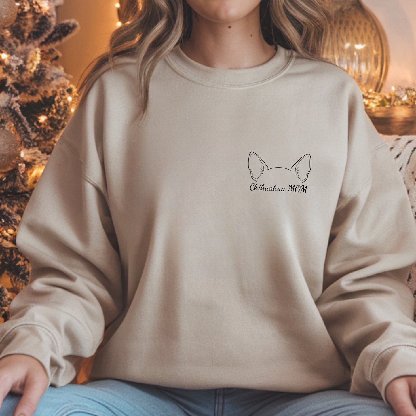"Chihuahua MOM" Premium Sweatshirt – Minimal Outline Gift for Dog Lovers
