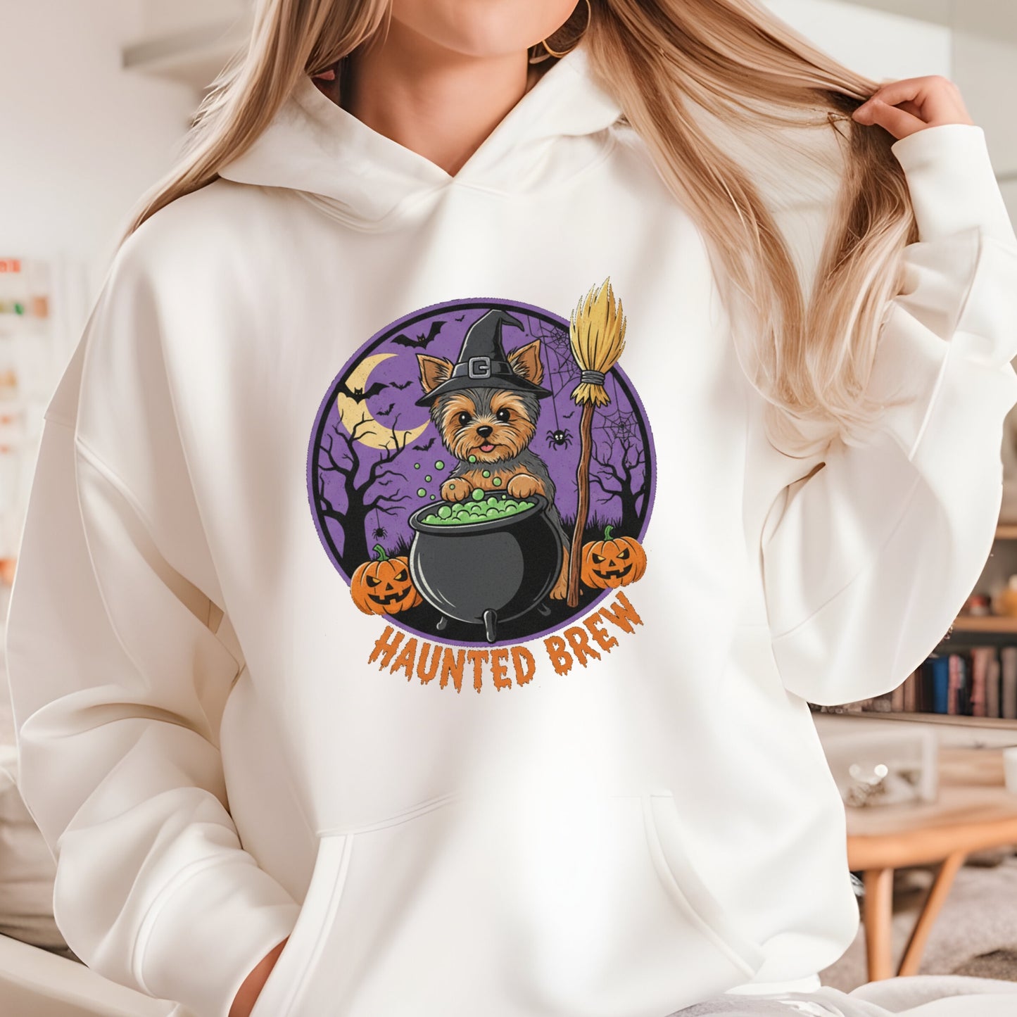 Cute Yorkiew Halloween Unisex Premium Hoodie Witch Cauldron
