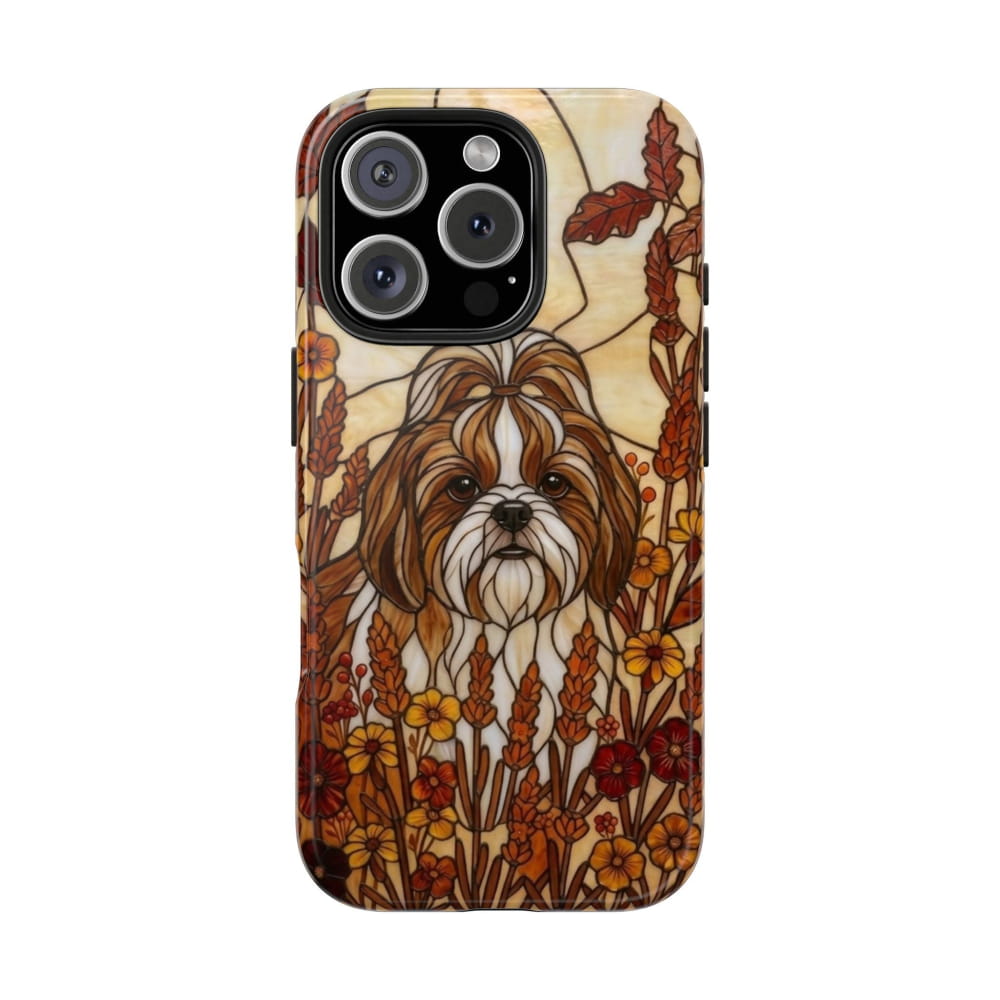 Shih Tzu Stained Glass Style Tough Case, Autumn Warmth Theme - Phone Case