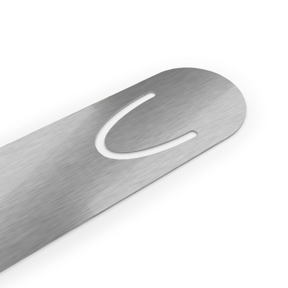 Metallic object with a circular cutout on a white background