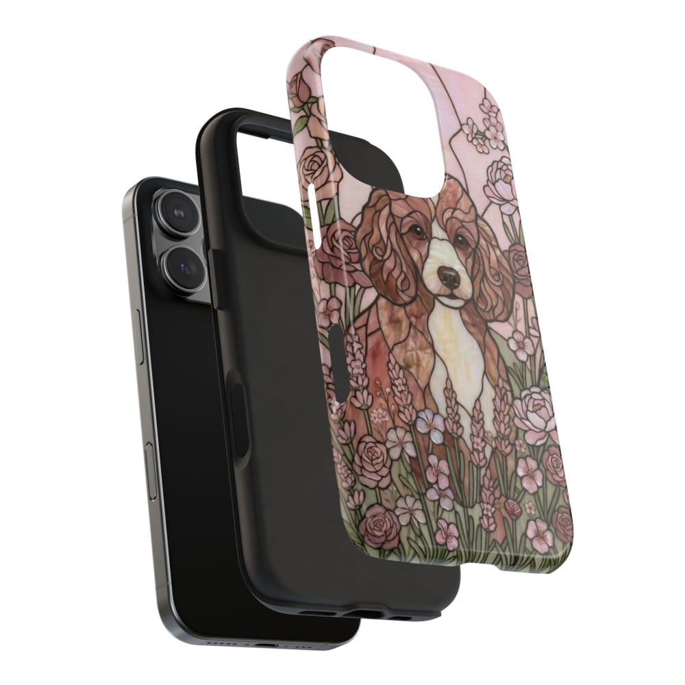 Toy Poodle Stained Glass Style Tough Case, Rose Garden Theme - Phone Case
