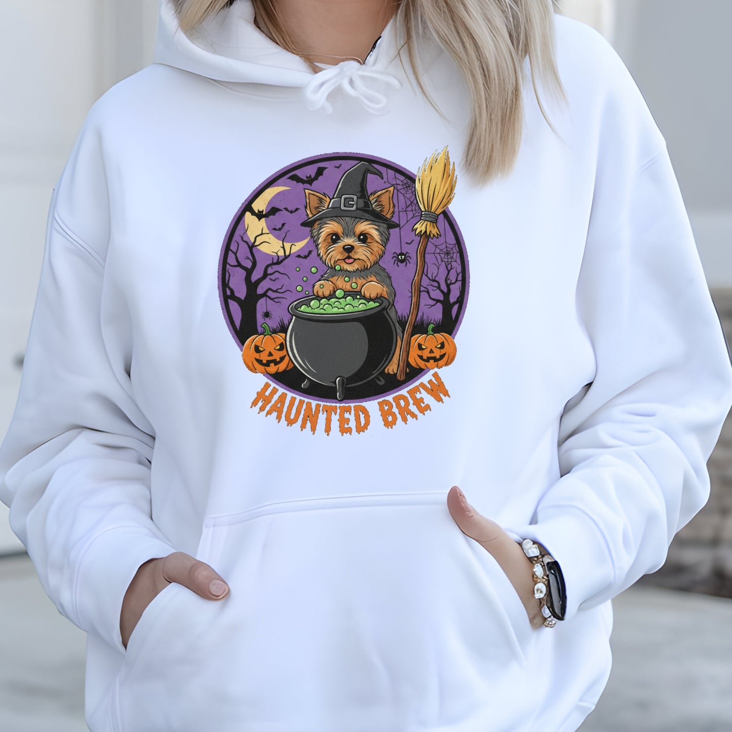 Cute Yorkiew Halloween Unisex Premium Hoodie Witch Cauldron