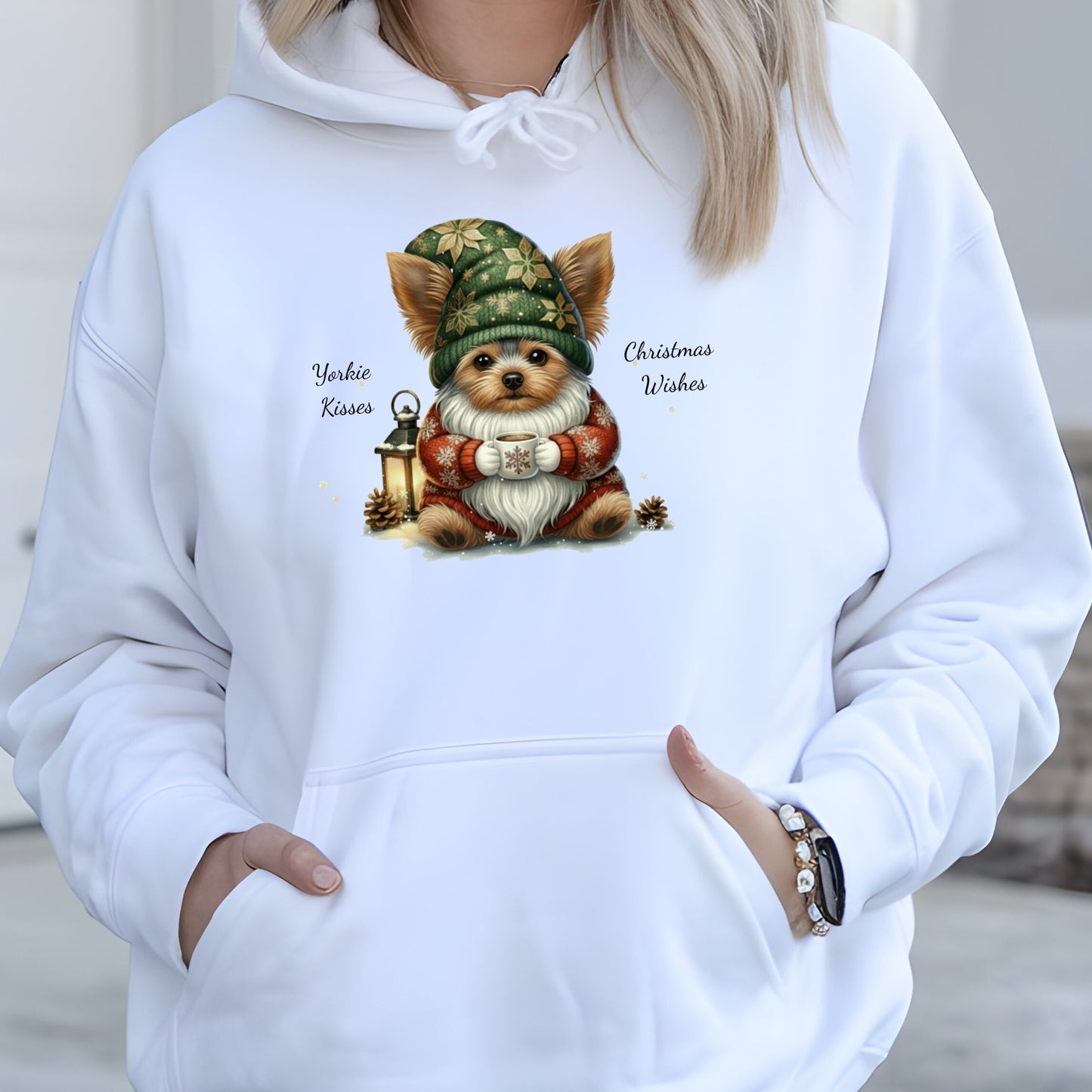 Magical Yorkie Christmas Gnome Unisex Premium Hoodie – Cozy Joy for Dog Lovers