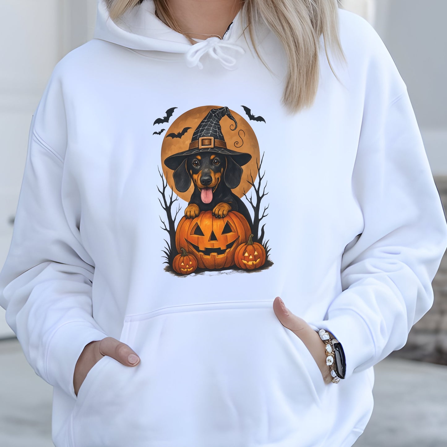 Cute Halloween Unisex Premium Hoodie Dachshound Witch