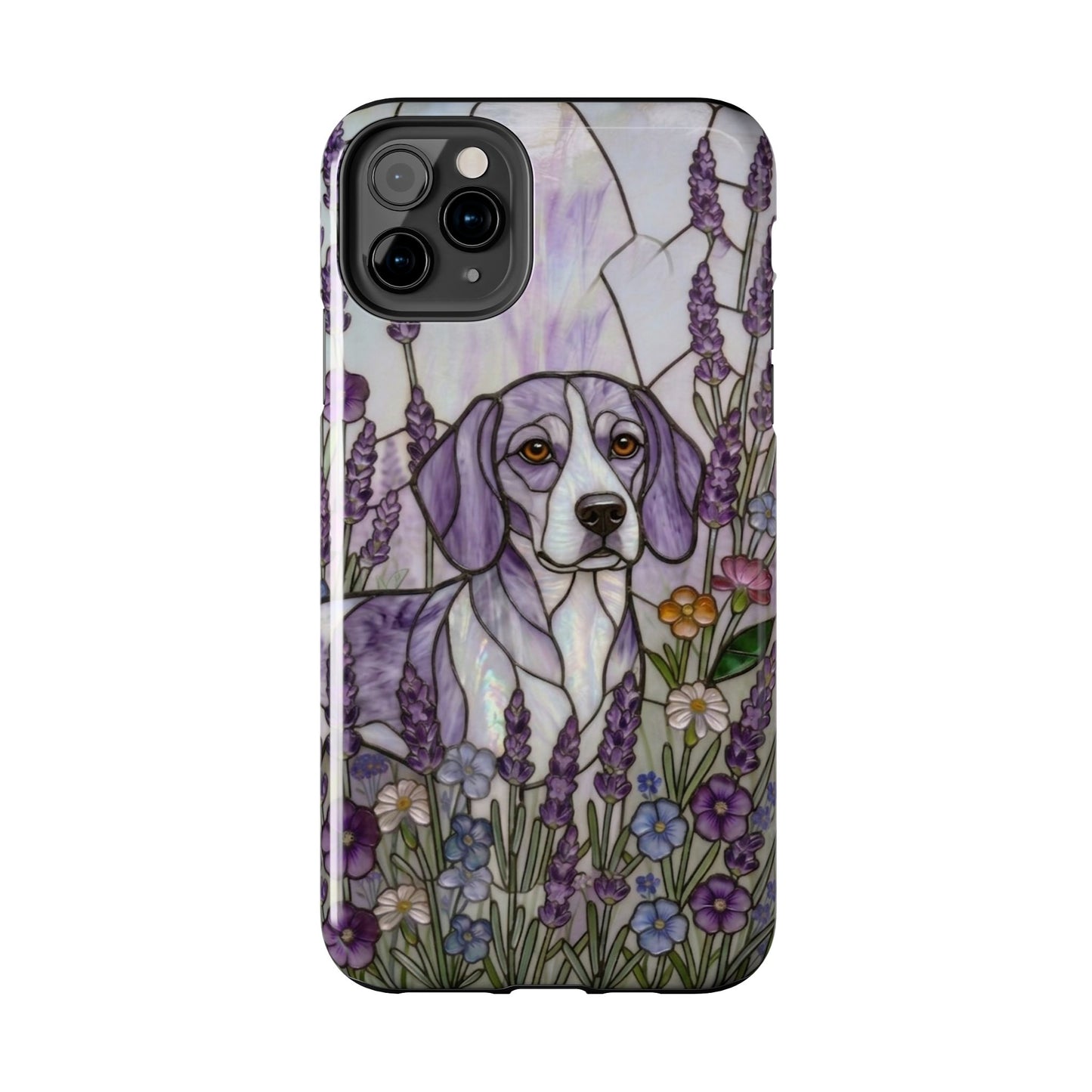 Beagle Stained Glass Style Tough Case — Lavender Floral Theme