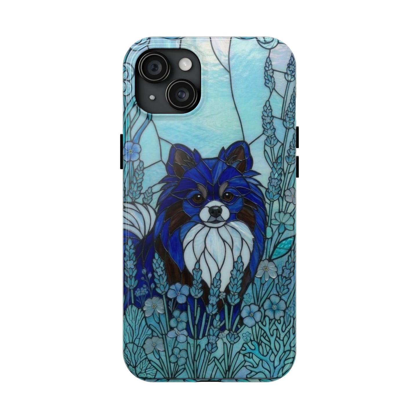 Pomeranian Stained Glass Style Tough Case — Ocean Blue Theme