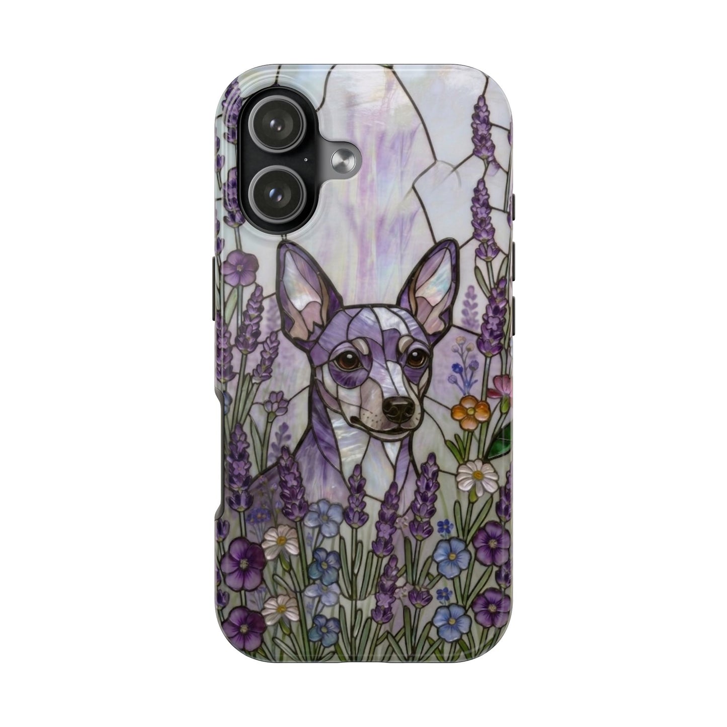 Mini Pinscher Stained Glass Style Tough Case — Lavender Floral Theme