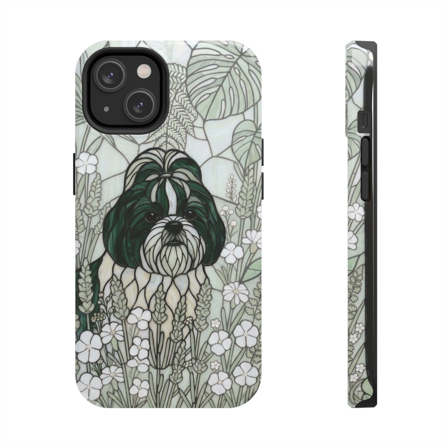 Shih Tzu Stained Glass Style Tough Case — Botanical Green Theme
