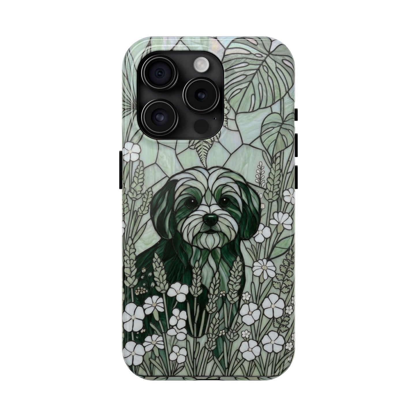 Maltese Stained Glass Style Tough Case — Botanical Green Theme