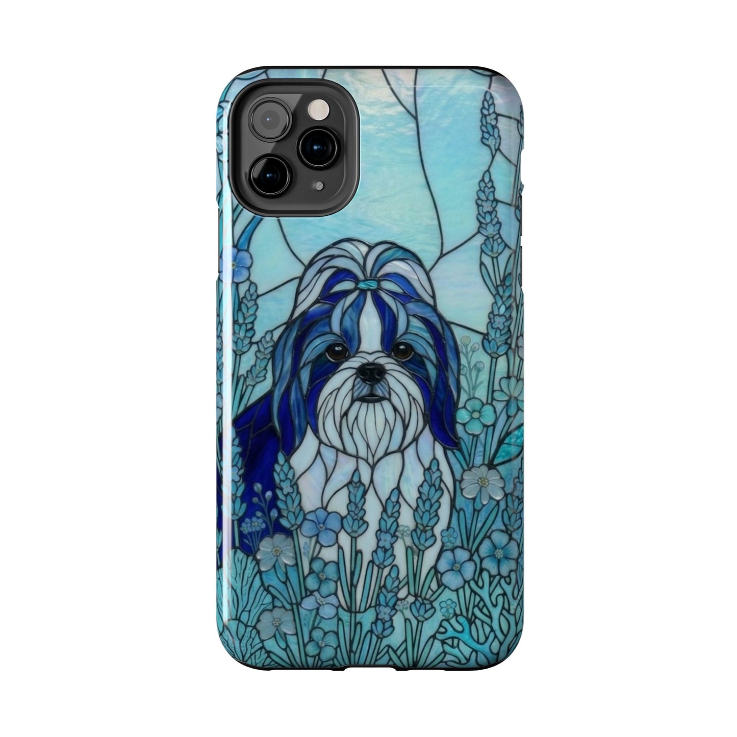Shih Tzu Stained Glass Style Tough Case — Ocean Blue Theme