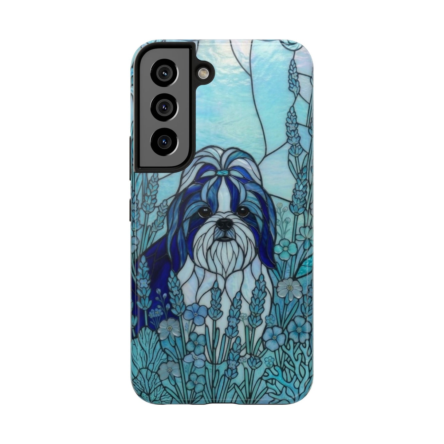 Shih Tzu Stained Glass Style Tough Case — Ocean Blue Theme