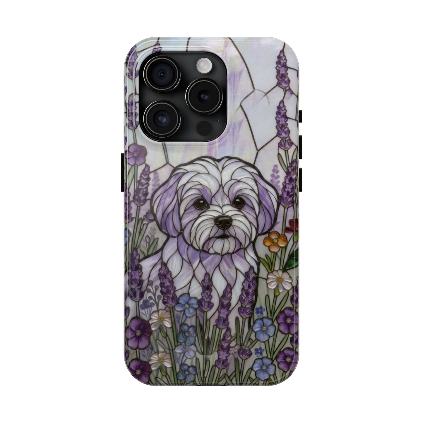 Maltese Stained Glass Style Tough Case — Lavender Floral Theme