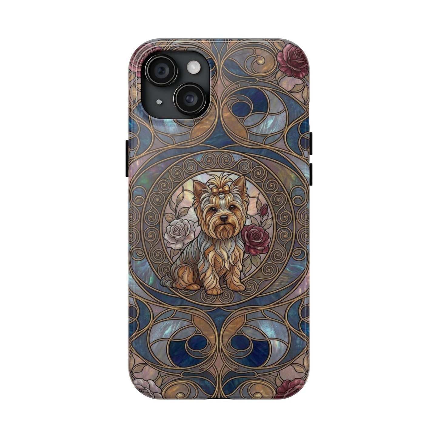 Yorkie Stained Glass Style Midnight Rose Tough Phone Case