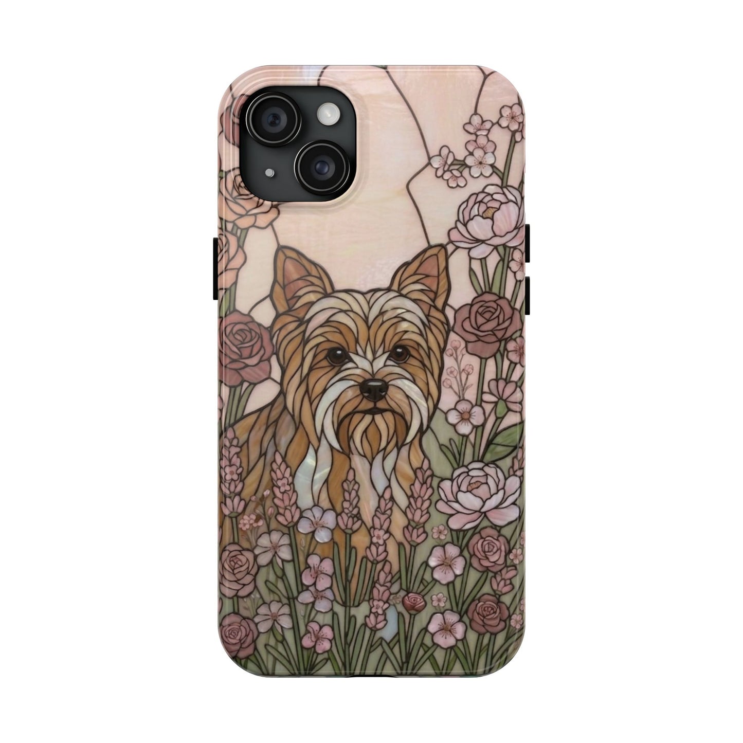 Yorkie Stained Glass Style Tough Case — Rose Garden Theme